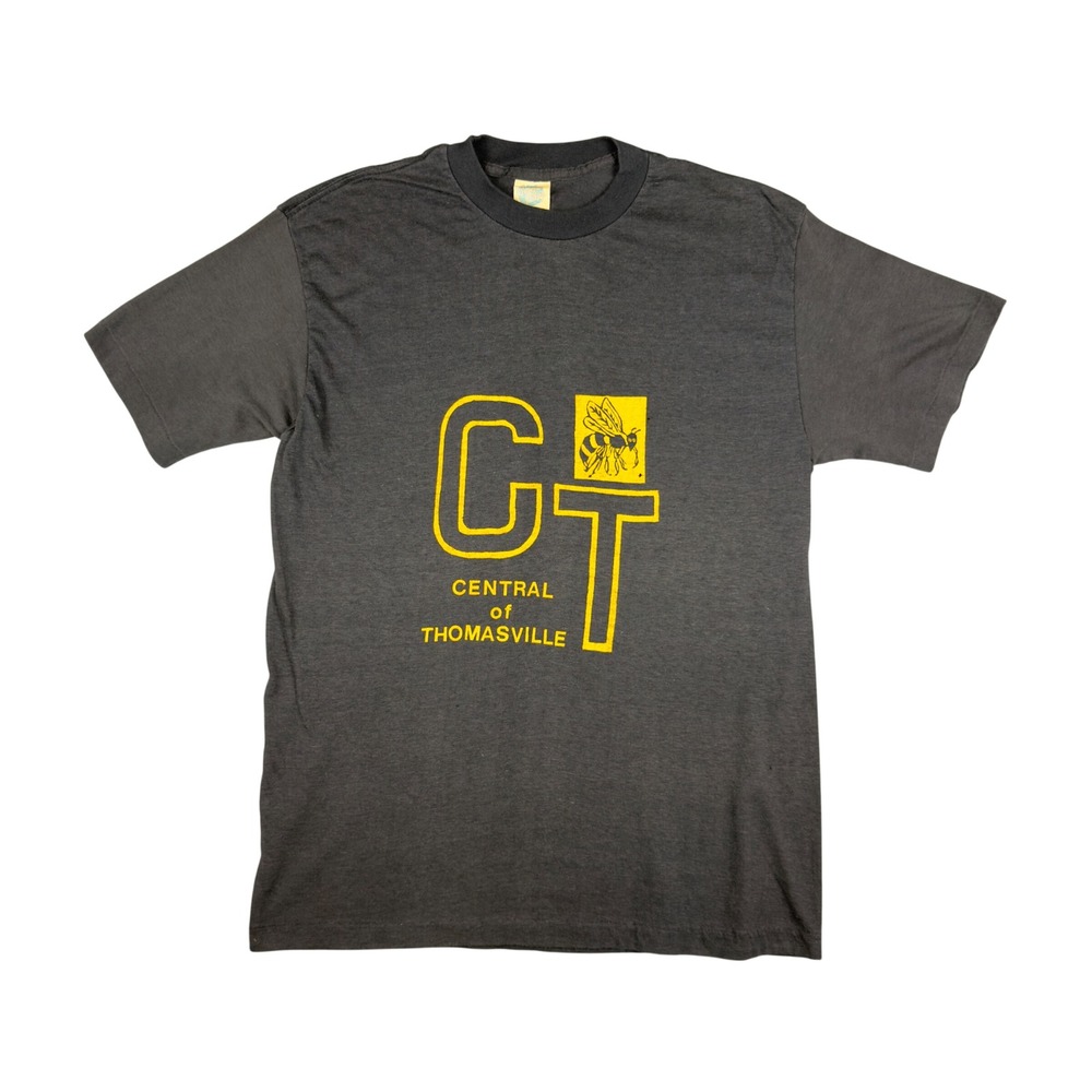 Vtg 80s Yellow Jackets Tee Men's L Fits M Black Faded Thomasville Georgia USA